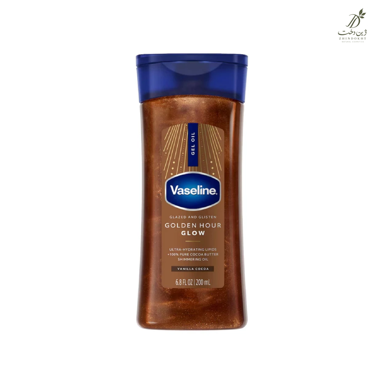 ژل روغن براق کننده بدن وازلین مدل Golden Hour Glow Vanilla Cocoa